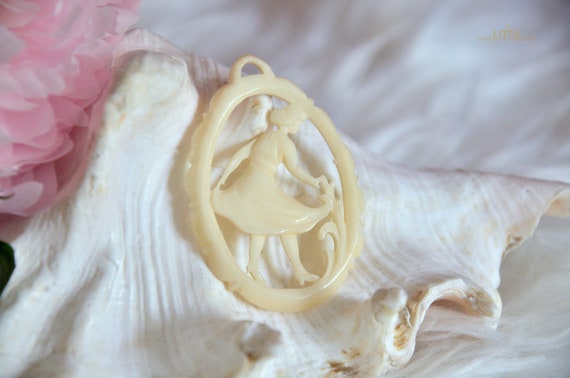 Carved Art Nouveau pendant made from bone around … - image 3