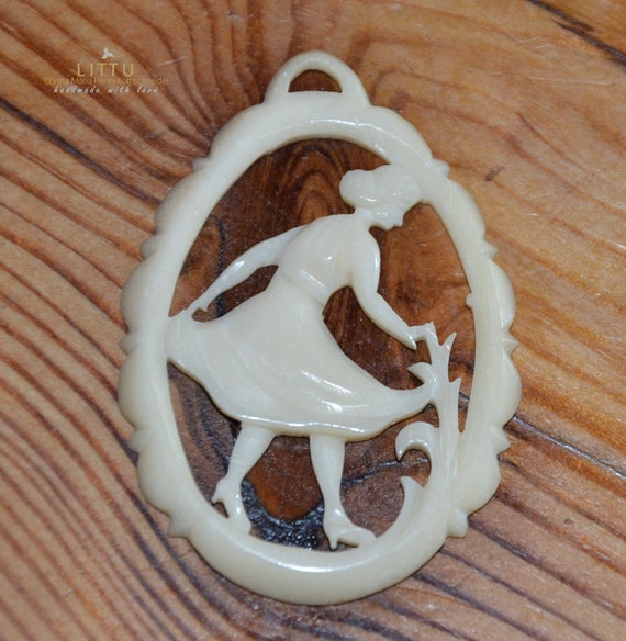 Carved Art Nouveau pendant made from bone around … - image 8