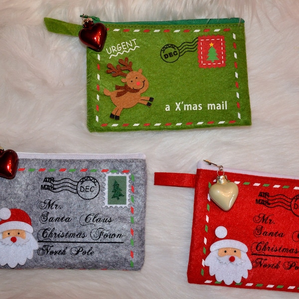 Petite enveloppe de sac en feutre, courrier de Noël, réalisation de souhaits, courrier du Père Noël, liste de souhaits au Chriskind, cadeau, enfants, emballage d'argent