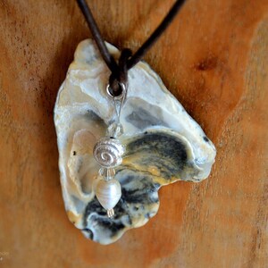 Handmade shell necklace with freshwater pearl sterling silver image 7