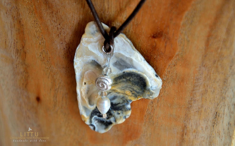 Handmade shell necklace with freshwater pearl sterling silver image 7