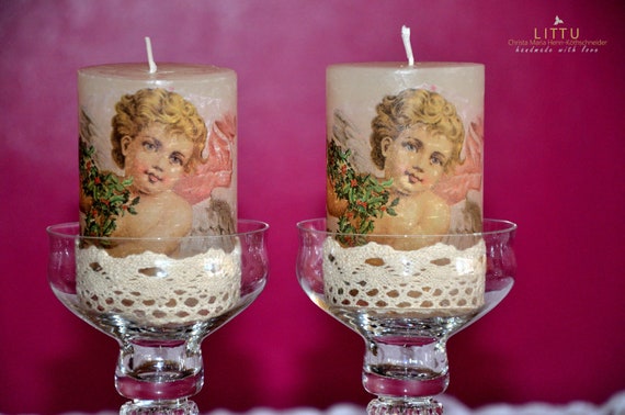 Shabby Chic Stump Candles/ 2s Cream Nostalgia Angel Gift - Etsy