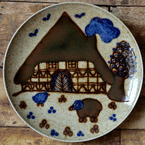 Hand-painted wall plate, Pottery MASSEMUEHLE Neustadt/Coburg, Farm, EUGEN WAGNER, Ceramics 1960s-1970s, Rustic, Gift, Altes Land