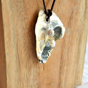 Handmade shell necklace with freshwater pearl sterling silver image 1