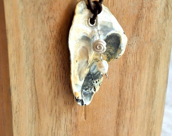 Handmade shell necklace with freshwater pearl - sterling silver