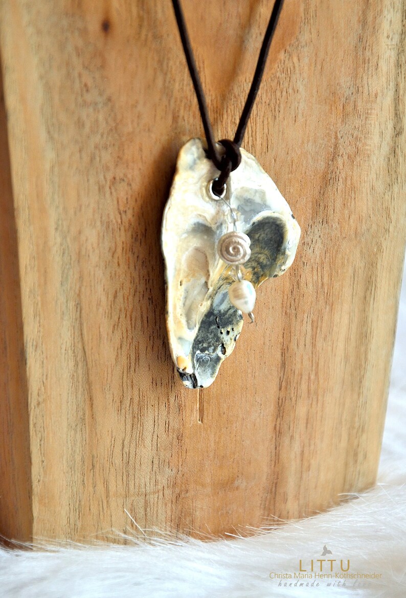 Handmade shell necklace with freshwater pearl sterling silver image 1