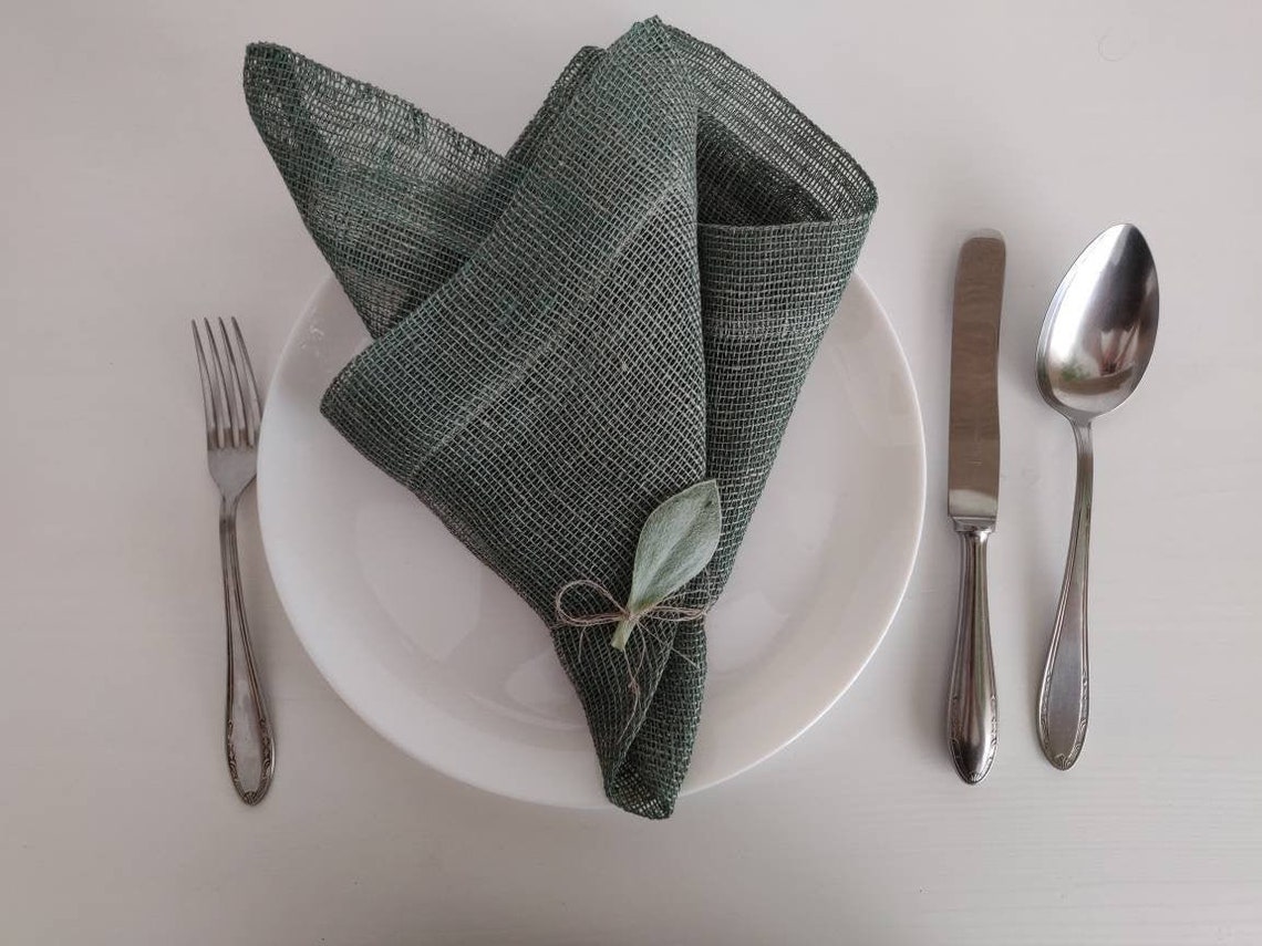 Green Linen Cloth napkins Woven Linen Table Napkins Sage Etsy