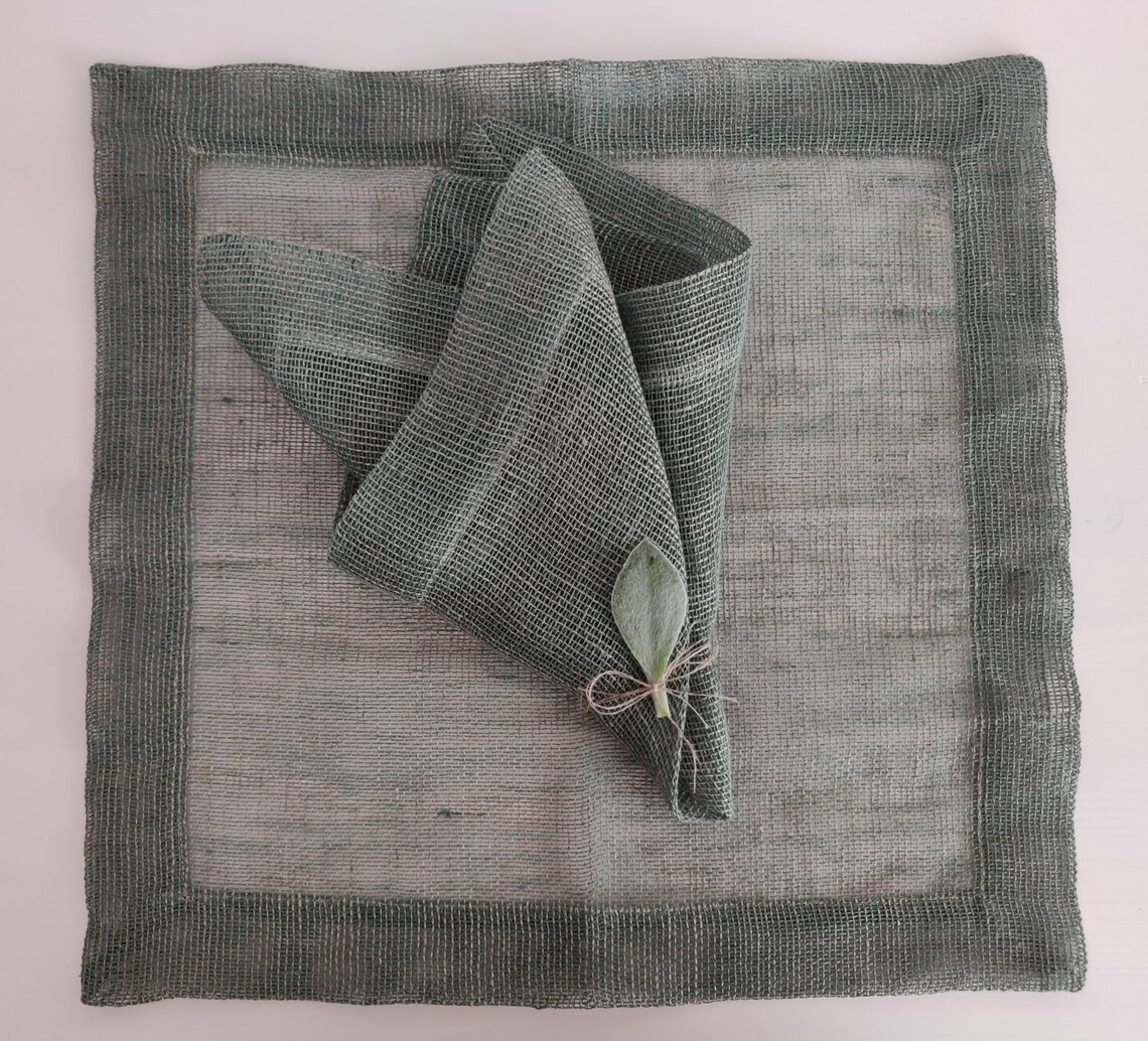 Green Linen Cloth napkins Woven Linen Table Napkins Sage Etsy