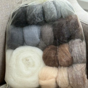Carded wool for Needle felting 200grams 15 neutrals colors