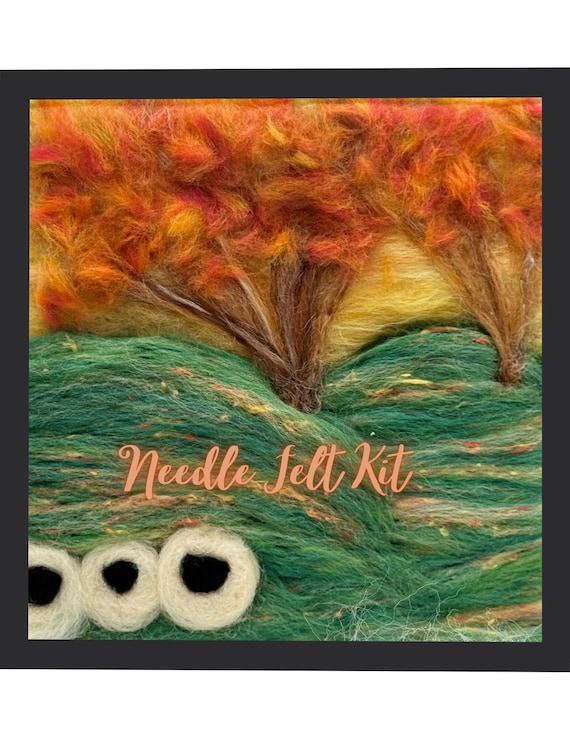 Needle Felt kit Autumn Scene wool painting, fun craft, kit for beginners 2D, two dimensional