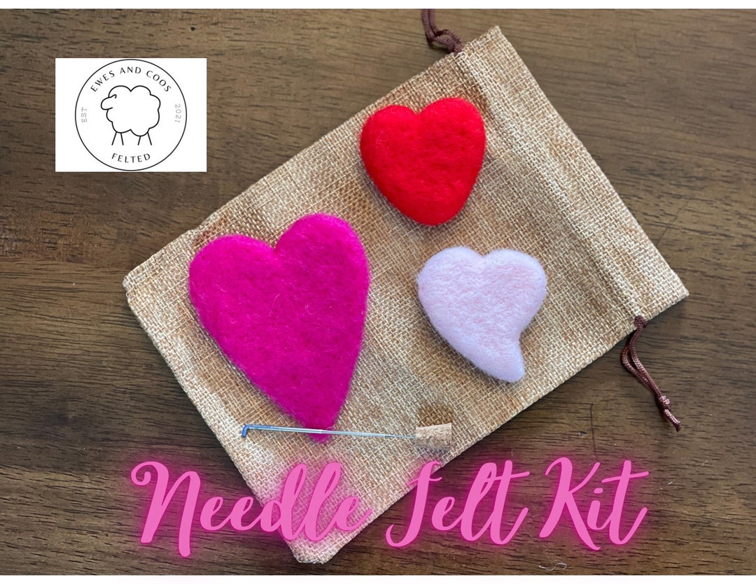 Needle Felt Kit Hearts, Fun Craft, Kit for Beginners Red, Pink, Fuchsia Hearts Etsy