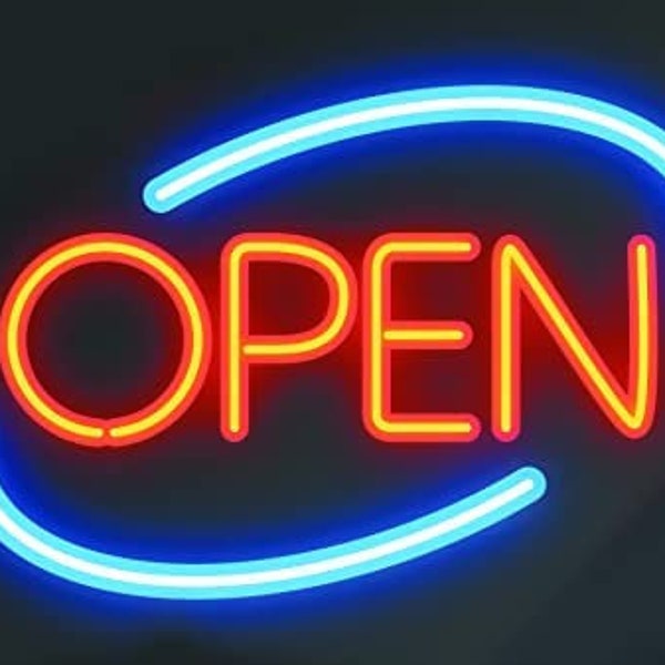 Open Sign 16" x 9" - Neon LED Signage Wall Light Hanging Decoration for Business, 12V Power Supply with dimmable light switch