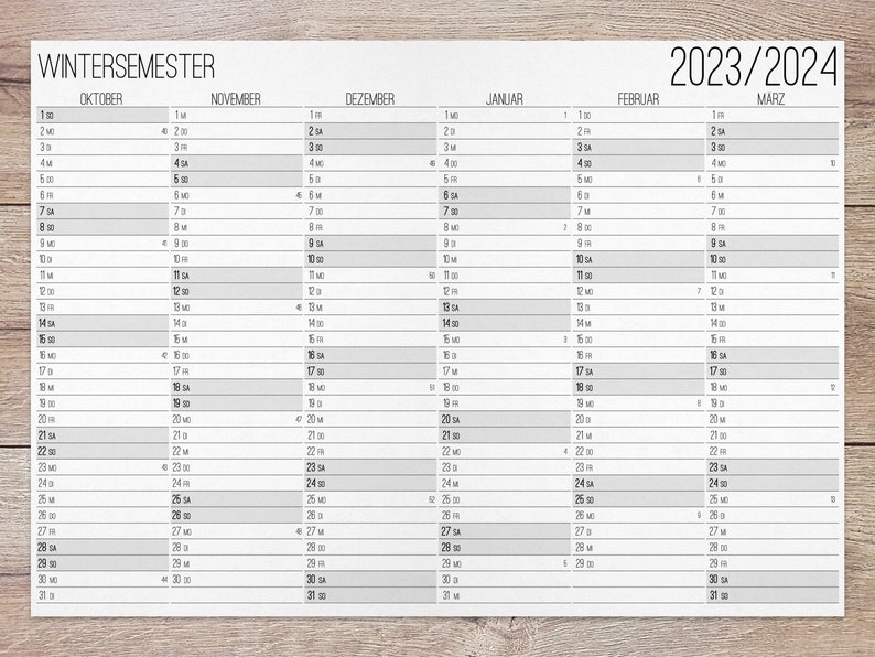 Semester Calendar 2023/2024 to Print Out in a Minimalist Style as a PDF ...