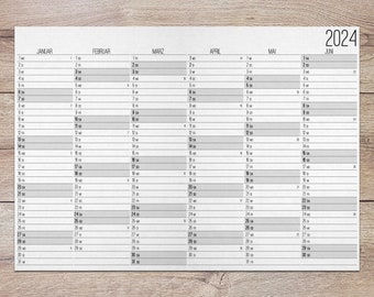 2024 Wand Kalender zum Ausdrucken mit 12 Monaten im minimalistischen Stil als PDF