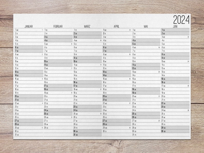 2024 Wand Kalender zum Ausdrucken mit 12 Monaten im minimalistischen Stil als PDF Bild 1