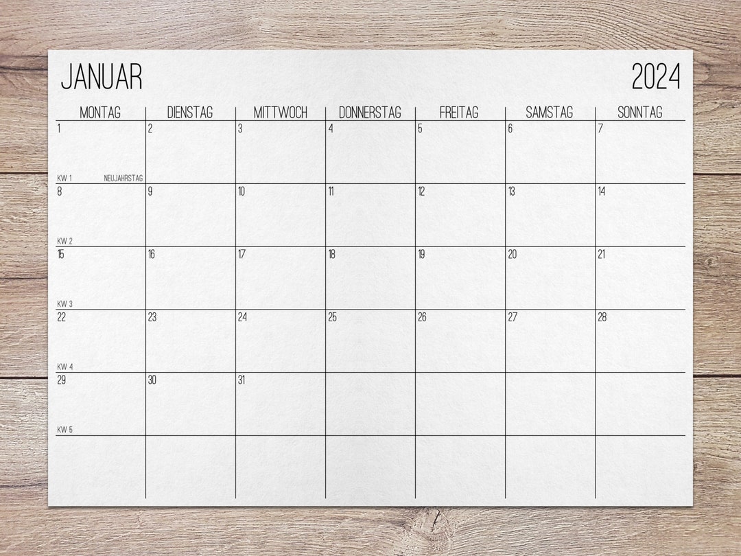 2024 Kalender mit Kalenderwochen und Feiertagen zum Ausdrucken mit 12