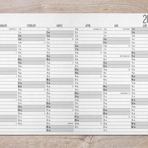 2024 Wand Kalender mit Feiertagen und Kalenderwochen zum Ausdrucken mit 12 Monaten im minimalistischen Stil als PDF Bild 1