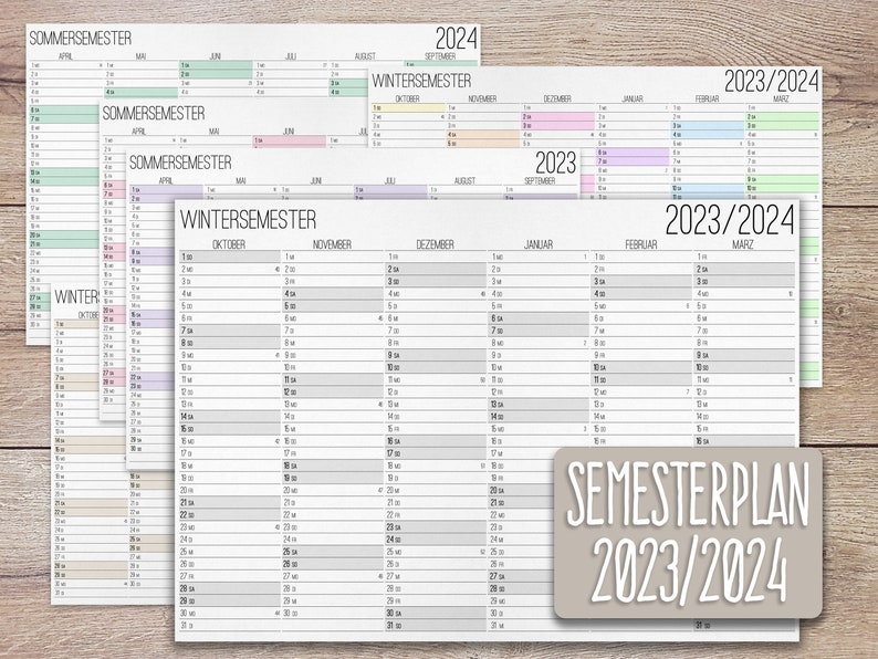 Semesterkalender 2023/2024 Zum Ausdrucken in A3 Oder A4 Im - Etsy UK