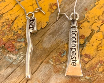 Toothpaste and Toothbrush Earrings Hypoallergenic Stainless steel Funny Quirky Gift