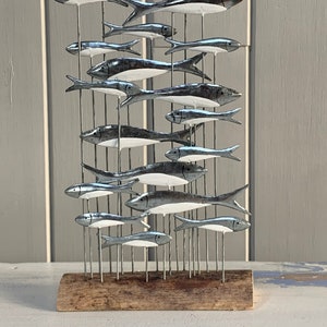 The ‘Cool School’ Fish Sardine Shoal School of Fish Tin Metal Sculpture Ornament Coastal Decor