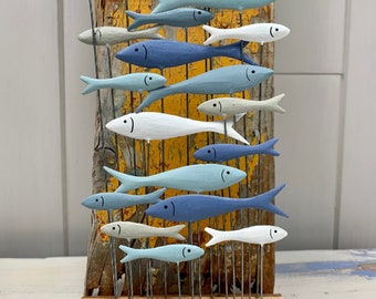 Regalo ornamentale con decorazione in metallo di latta blu "Cool School" di pesci Sardine Shoal School of Fish