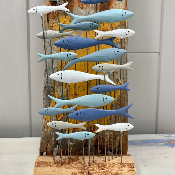 The Blue ‘Cool School’ Fish Sardine Shoal School of Fish tin metal decoration ornament Gift