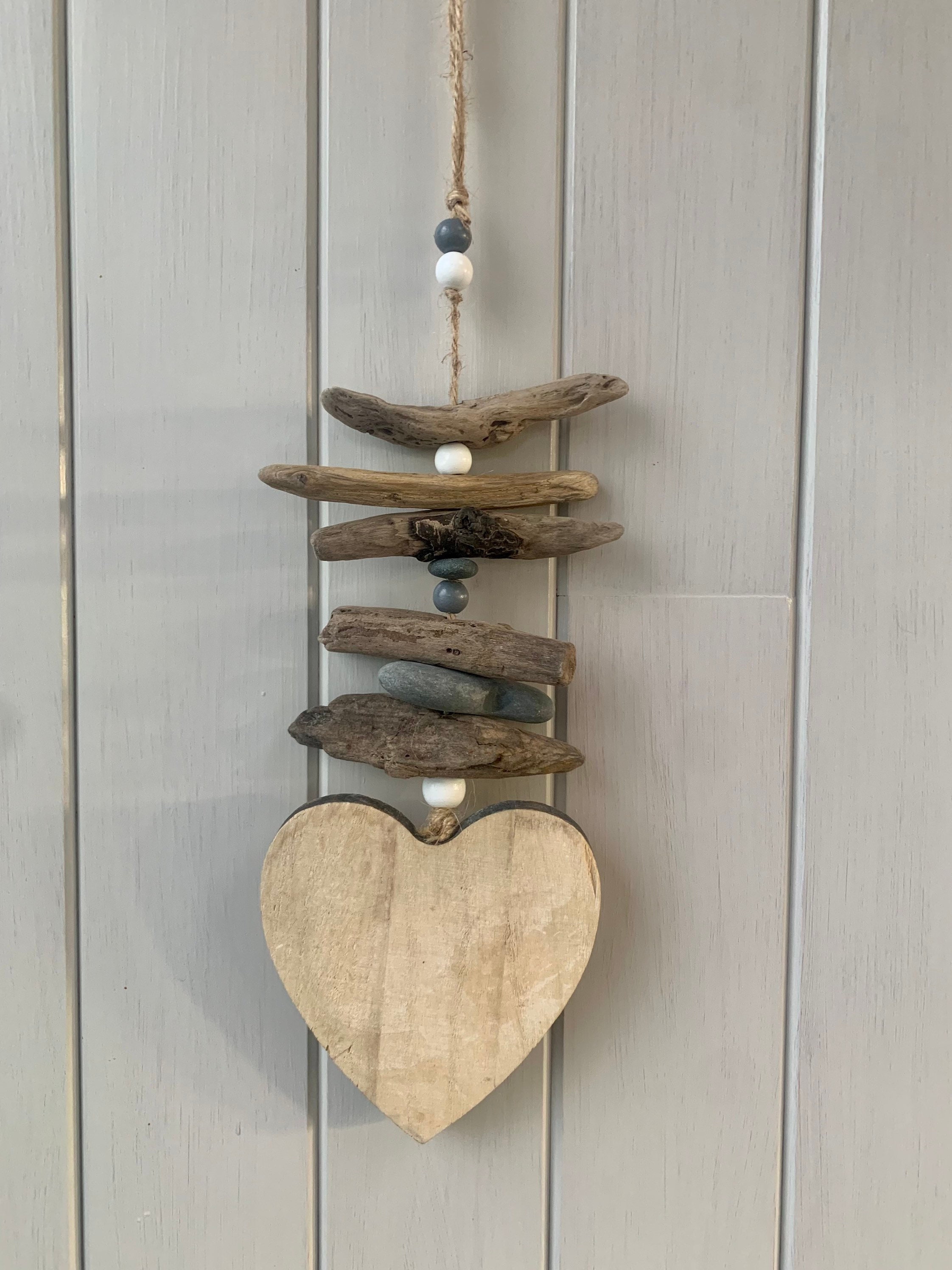 Shabby-Chic Fait à La Main en Bois Flotté Pendentre Coeur