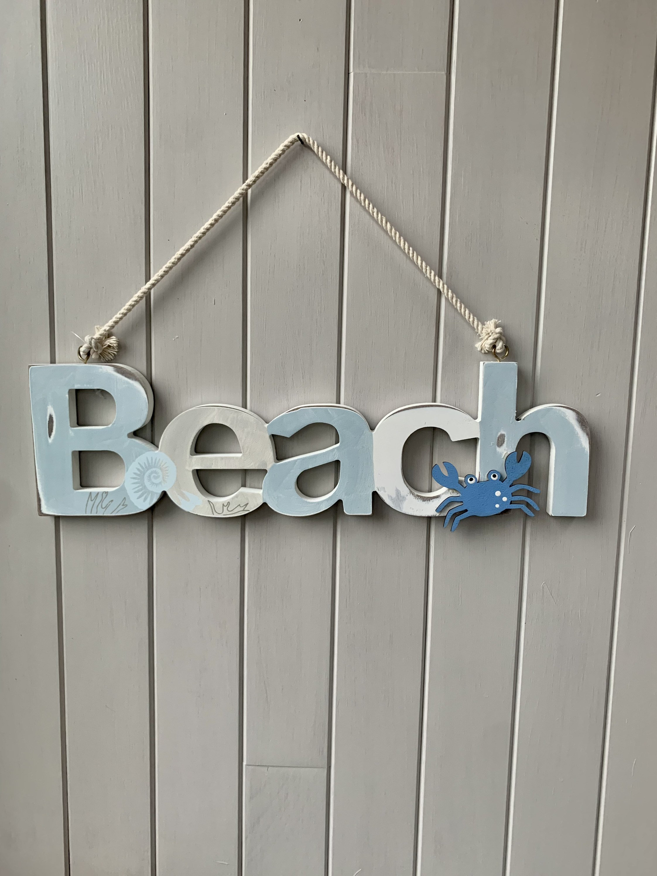 Cintre d'enseigne en Bois Suspendu Plage avec Décoration de Crabe Bleu