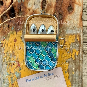 Teeny Fish Scale Sardine Tin Hanging Decoration, Coastal Decor Gift