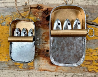 Jolie petite boîte de sardines en métal à suspendre en métal, décoration ornementale, cintre, décoration côtière, cadeau