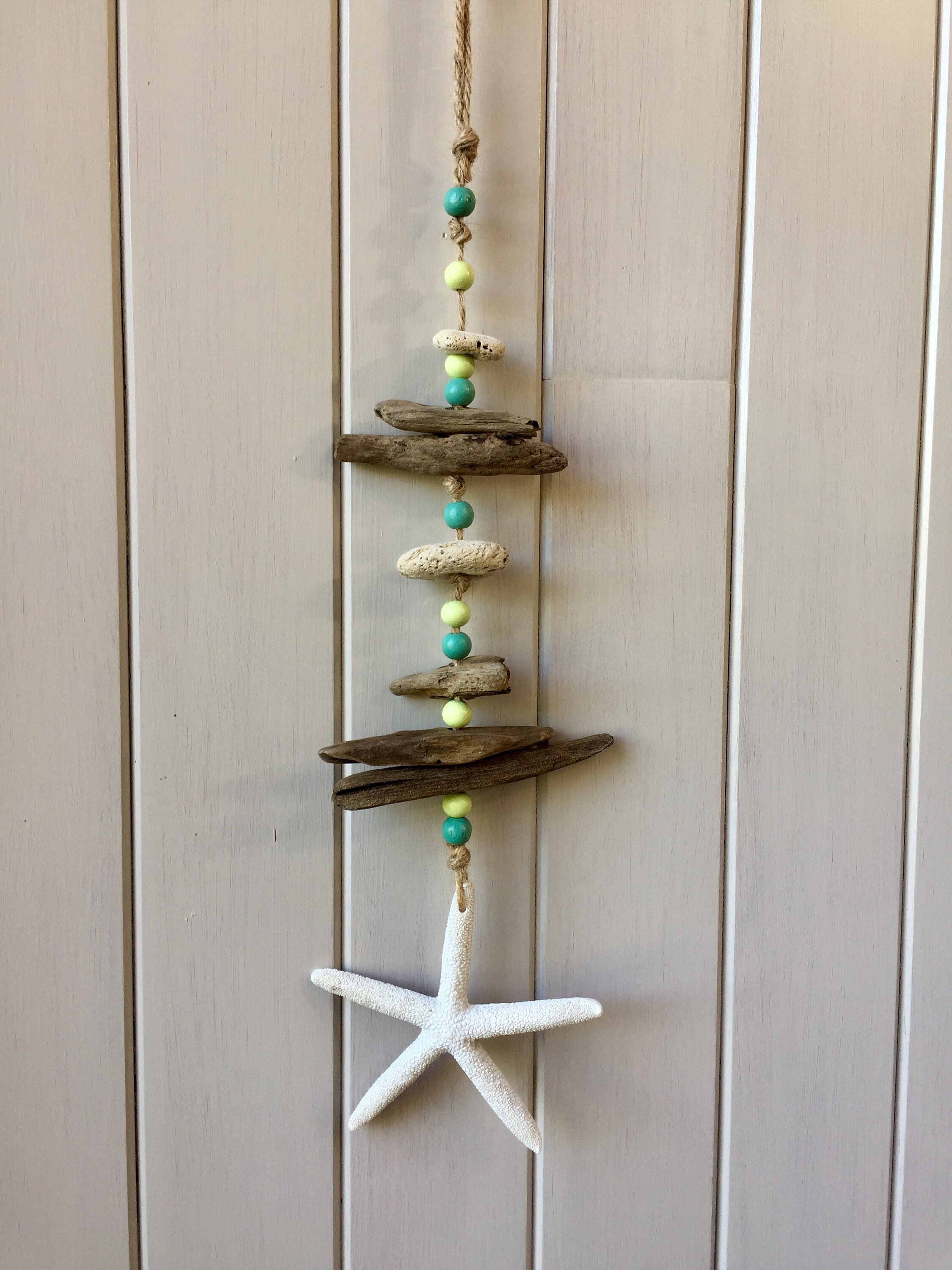 Des Étoiles en Mer Driftwood Seaside Hanging Starfish Hanger Fait à La Main