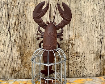 The Lobster Spot! Metal Lobster & Pot Shellfish Ornament Quirky Gift Coastal Decor