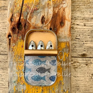 Scatola di sardine con disegno di pesce su tela, decorazione in metallo da appendere, decorazione da spiaggia