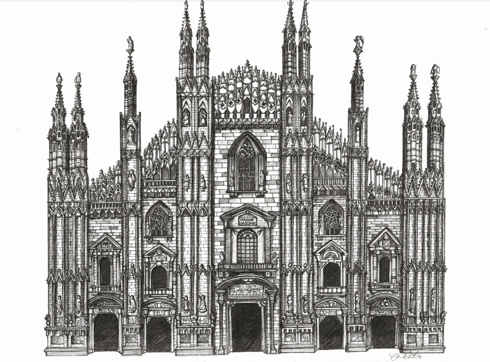 Milan Cathedral Architectural Drawing Print