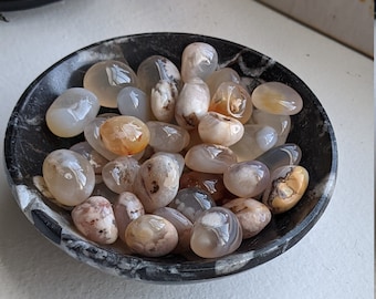 Flower Agate Tumbles - clear with pretty flowers