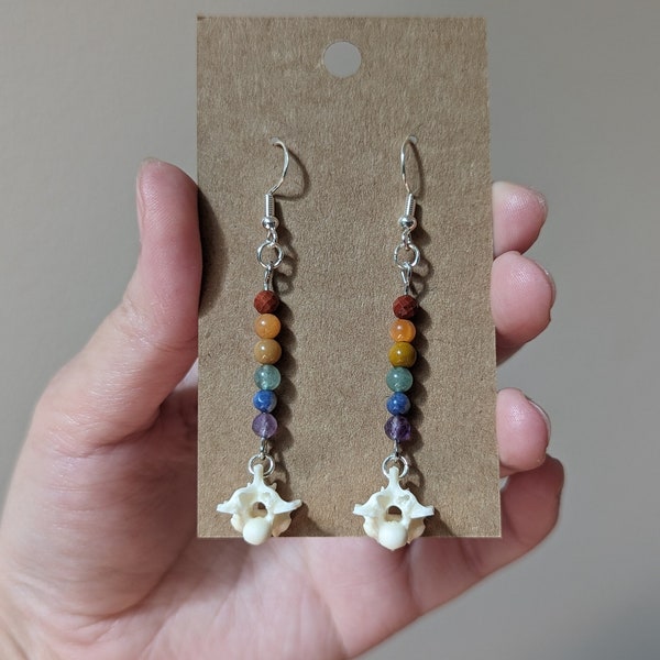 Rattlesnake vertebra earrings with pride flag crystal beads