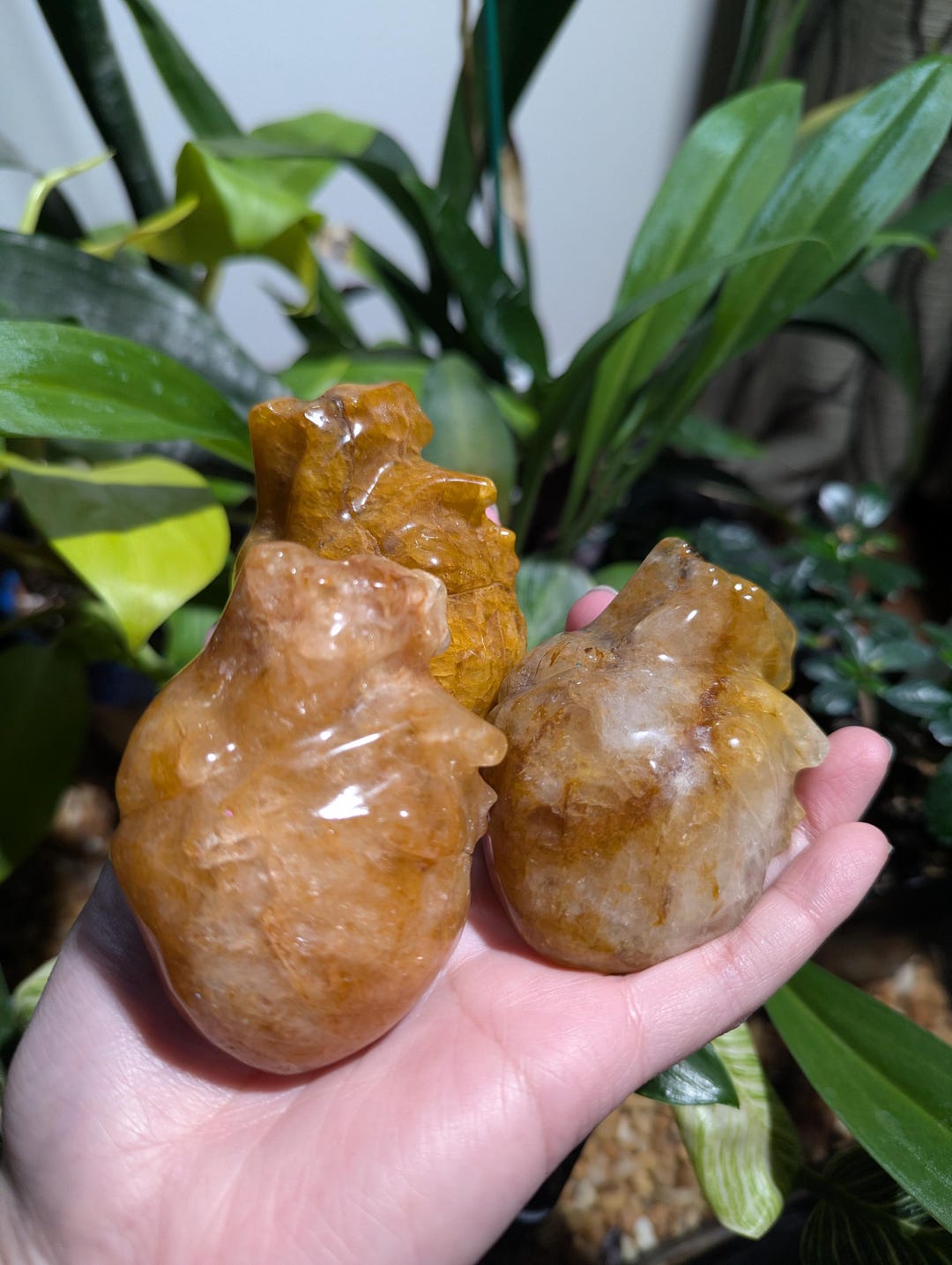 8 Cm Golden Healer Anatomical Heart Carving - Human Heart Crystal
