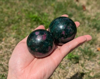 Ruby in zoisite sphere with pink ruby patches