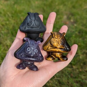 Goomba carving - lepidolite, obsidian, tiger eye - freestanding crystal