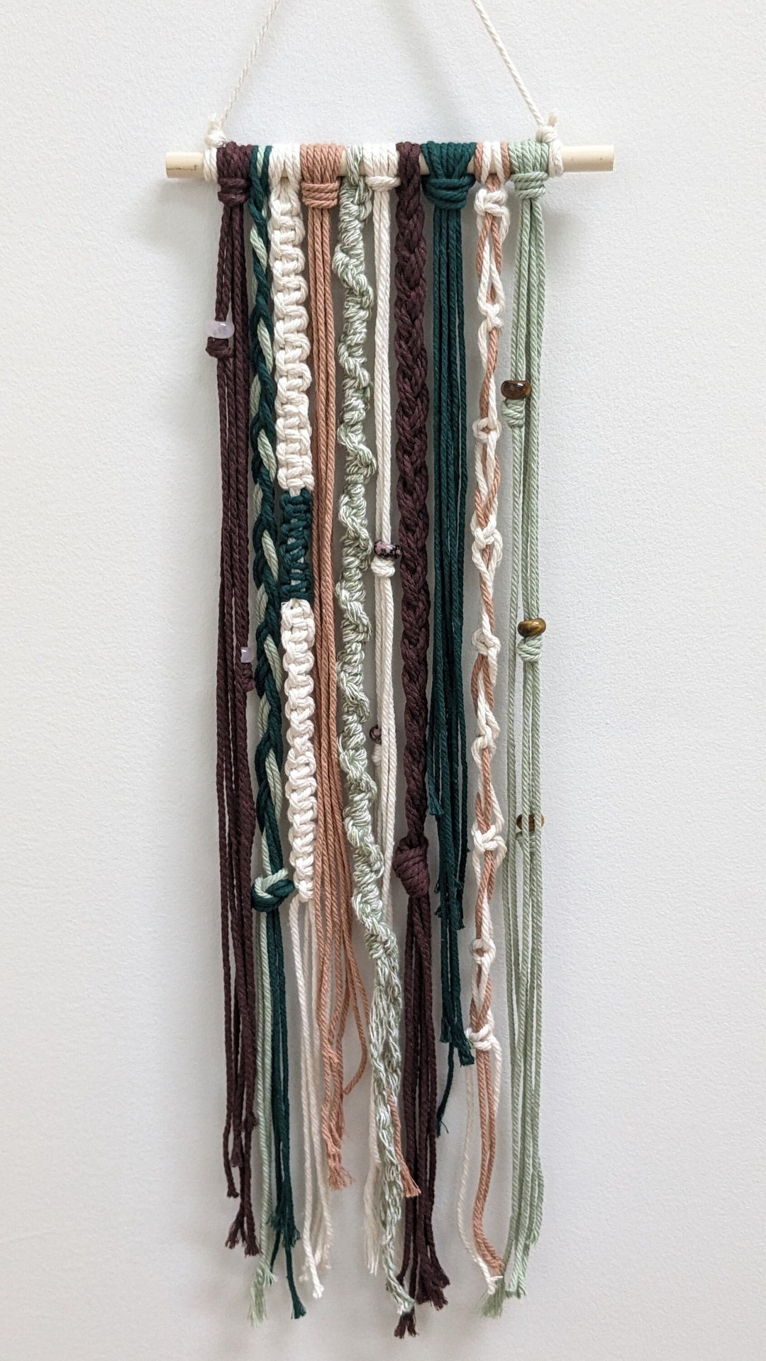 Curated visual reference: Picture Idea: Boho Textured Macrame Wall Hanging With Rhodonite Tiger Eye And