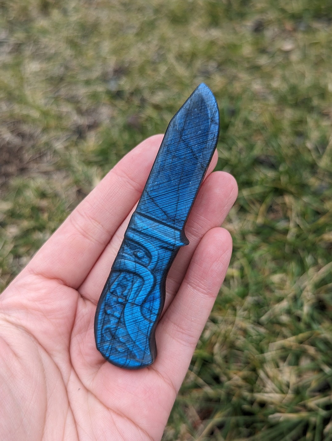 Labradorite Knife Crystal Carving With Blue Flash Etsy