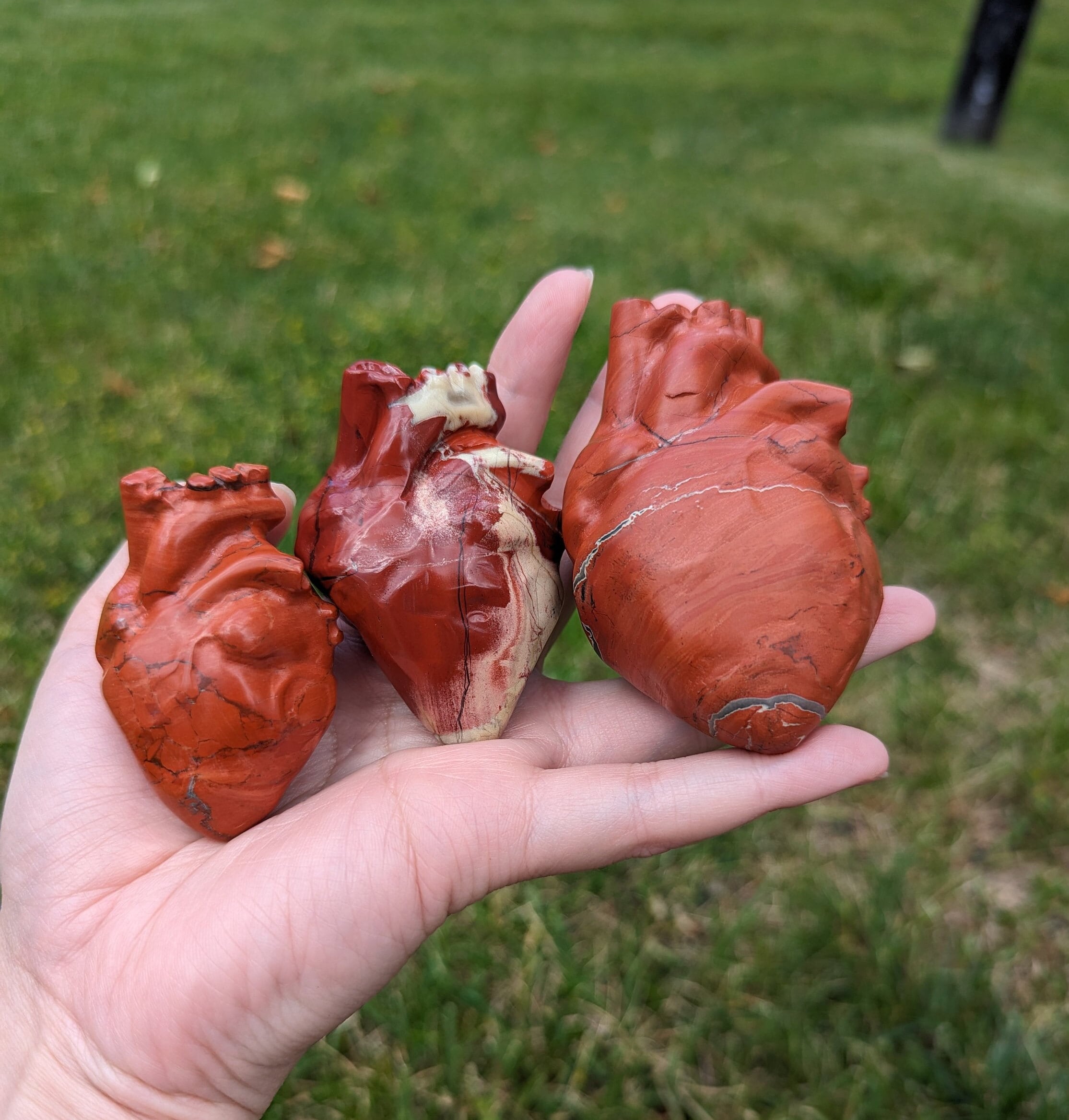 Red Jasper Anatomical Heart Carving – White Lace Inclusions