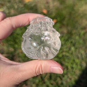 Very clear quartz dragon turtle carving with rainbows - longgui feng shui guardian - CQMBL