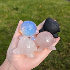 Kirby crystal carving - rose quartz, black obsidian, pink opalite - standing or fist pump