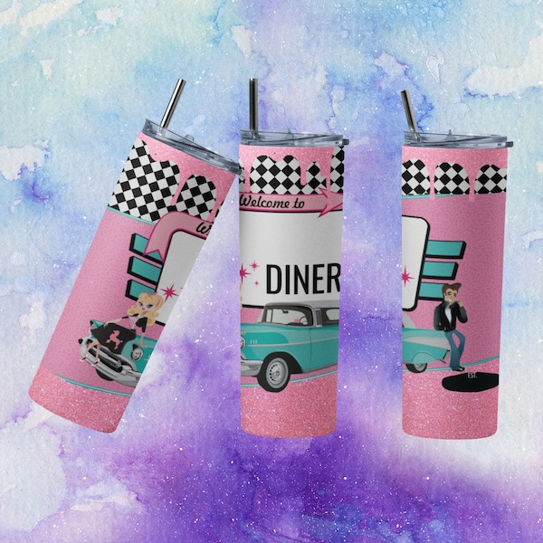 50s Custom Name and EST Pink 20 oz Tumbler Wrap PNG