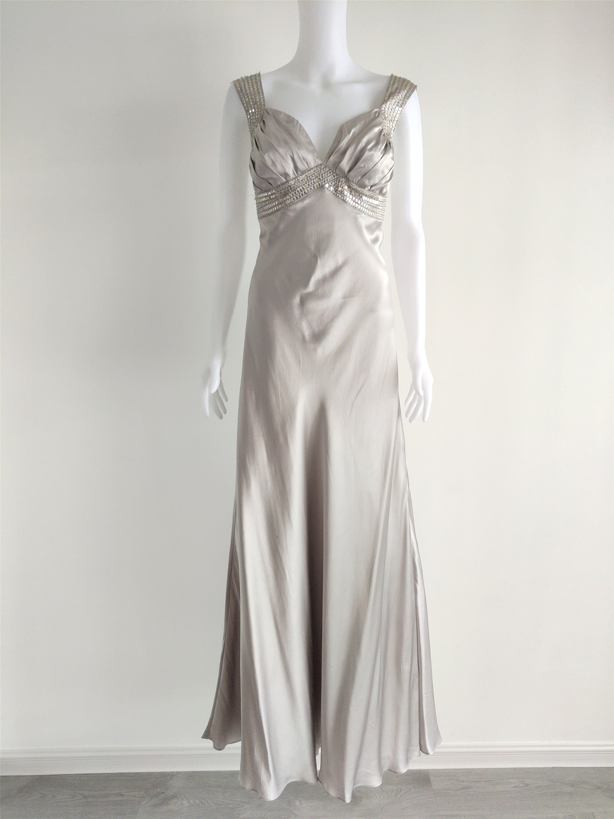Elegant 100% Pure Silk Satin Charmeuse Beads Maxi Dress Silver | Etsy