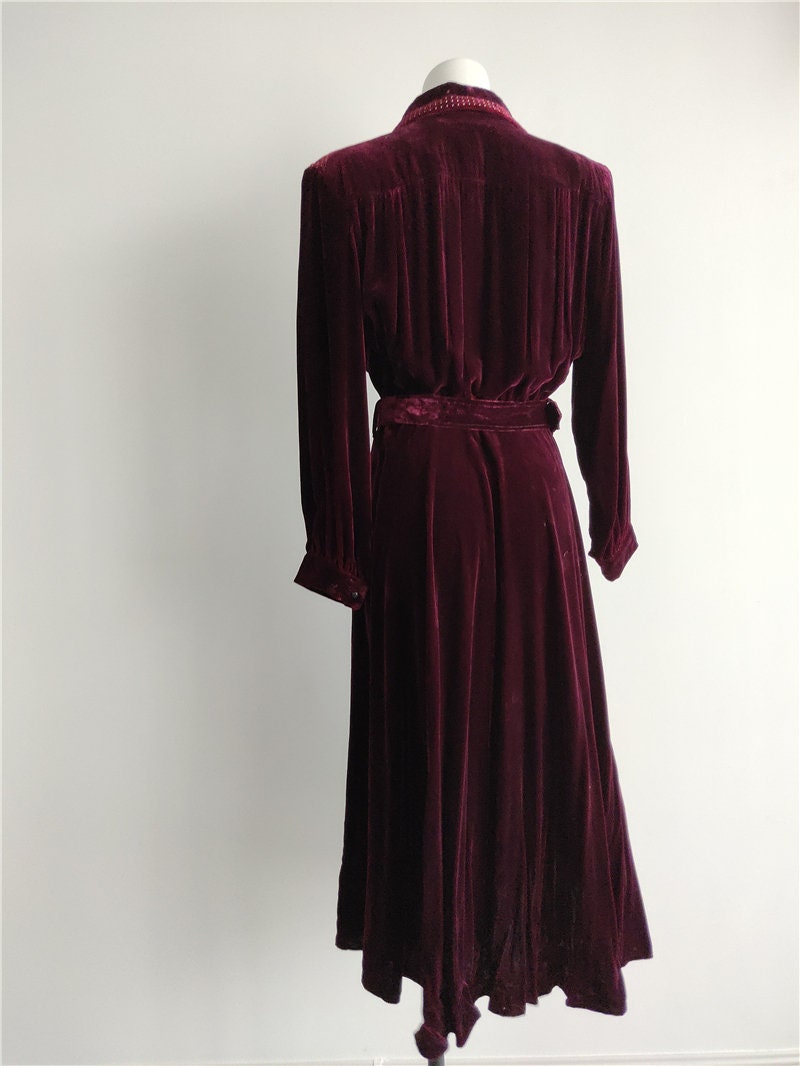 80' Vintage Silk Velvet Gilding Belt Dresses Long Sleeves | Etsy