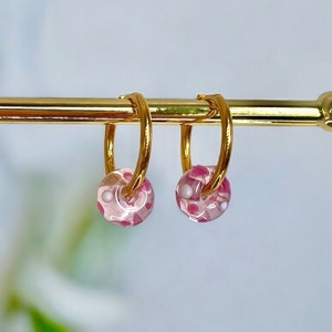 Pink Glass Earrings, Handmade Gold Earrings