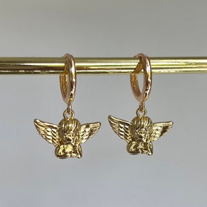 Gold plated Angel huggie hoops, earrings