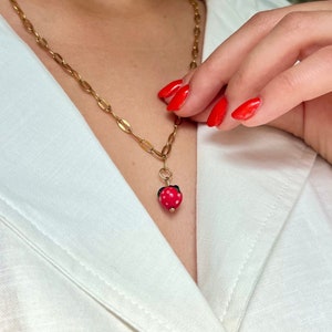 Strawberry Necklace - Handmade Glass Pendant with Gold Chain | Cute Fruit Jewelry Gift for Her